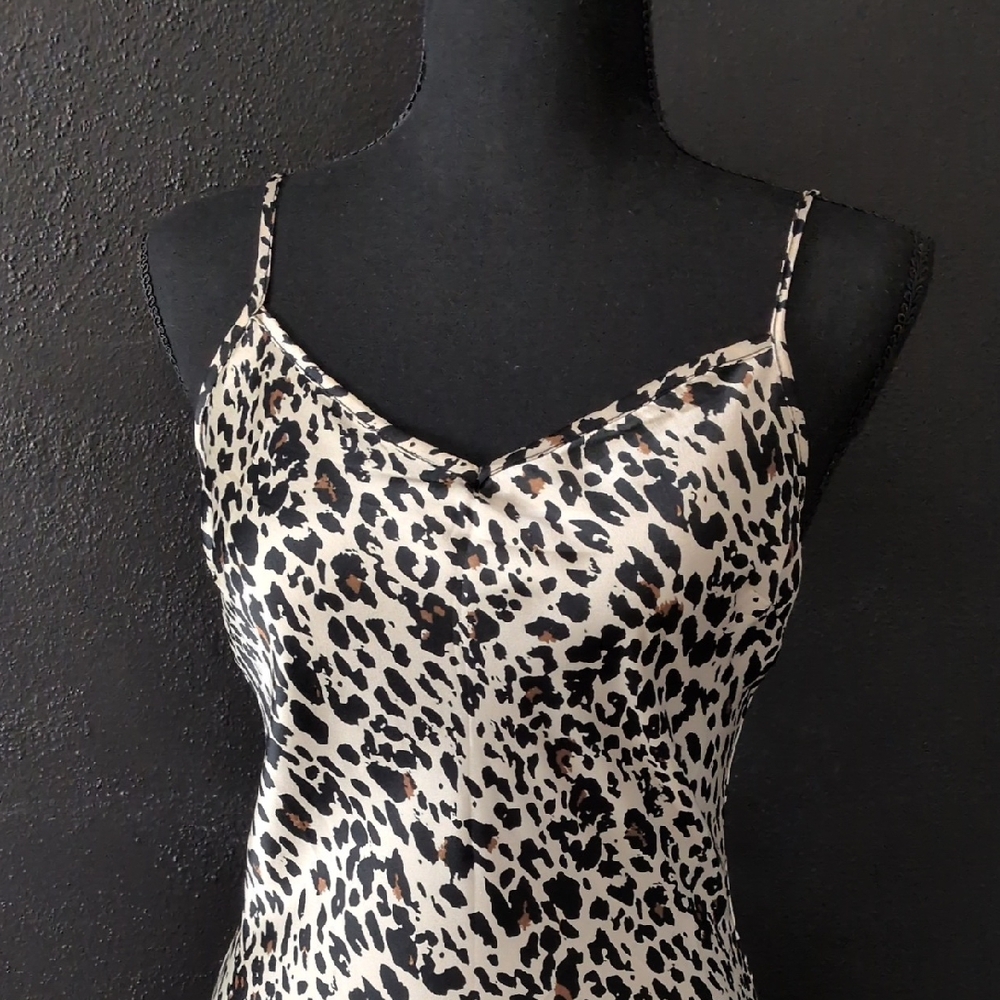 Leopard Print Satin Maxi Dress